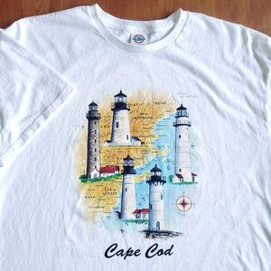 Cape Cod T Shirt Mens XL Lighthouses White Cotton Short Sleeve Delta Pro Weight